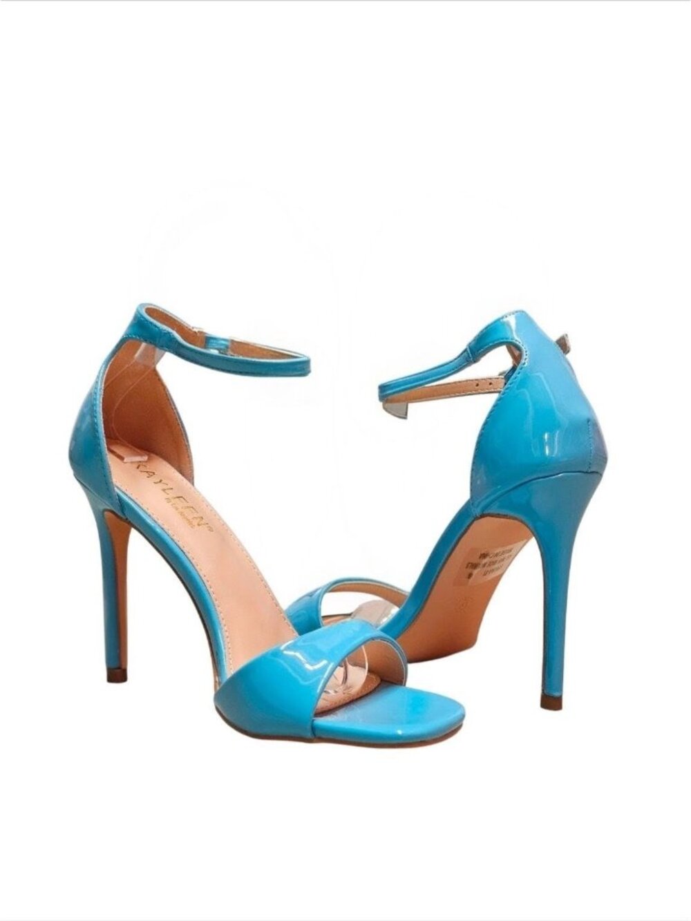Elegant Blue Patent Leather Stiletto Heels With Ankle Strap & Open Toe For Women - Picture 3 of 16